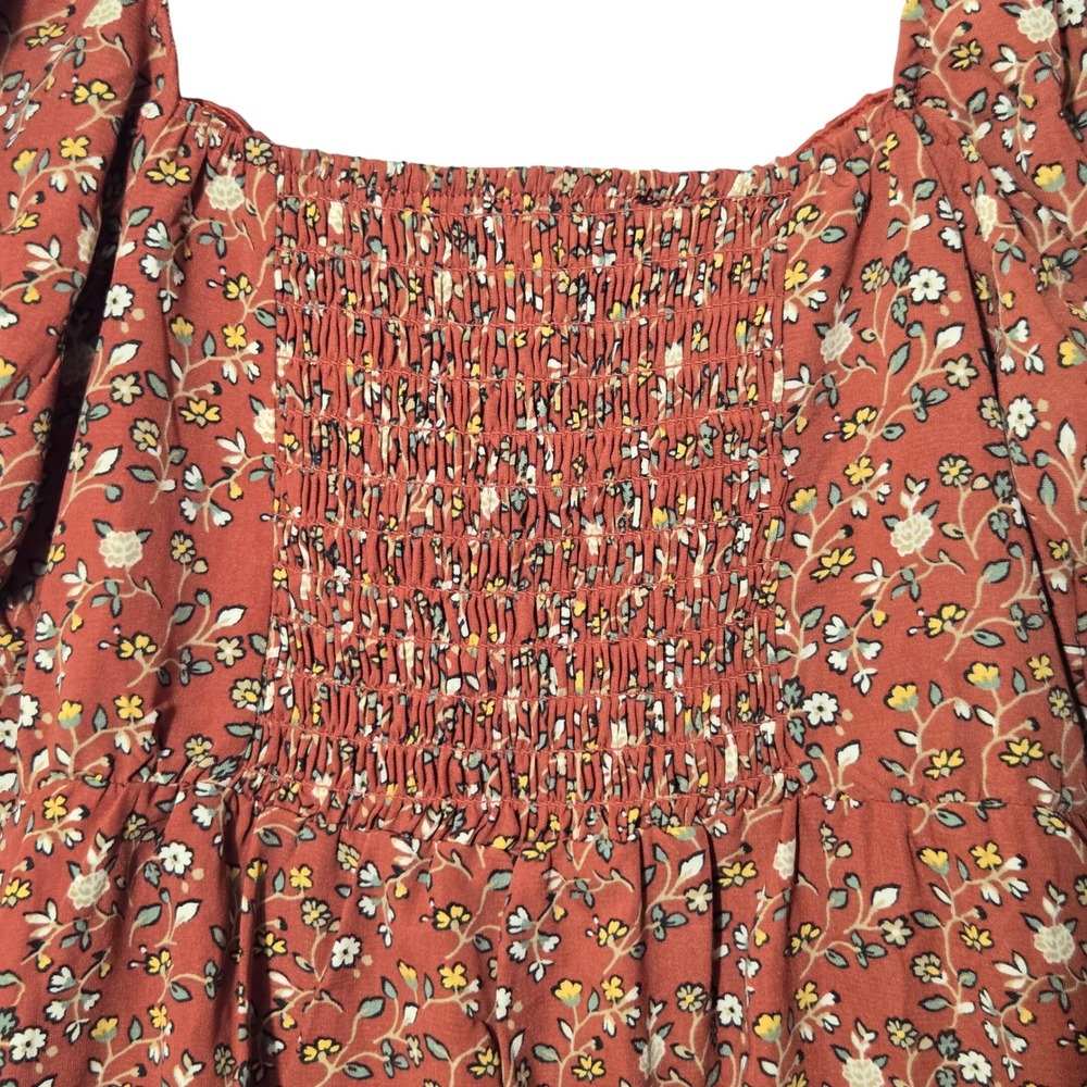 Trixxi Floral Puff Sleeve Mini Dress Rust Orange M Cottagecore Boho Romantic - Picture 6 of 12